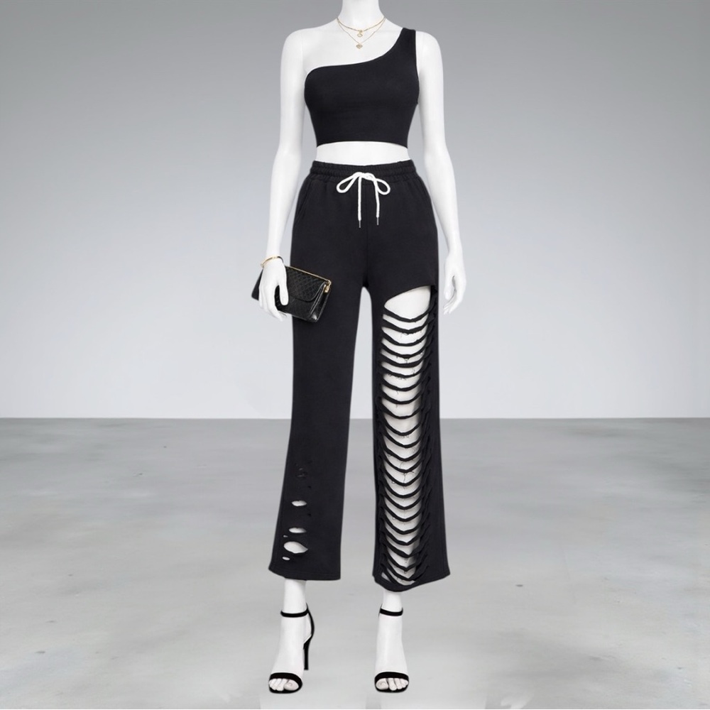 TOV Holy Los Angeles Black Distressed Cropped Sweatpants